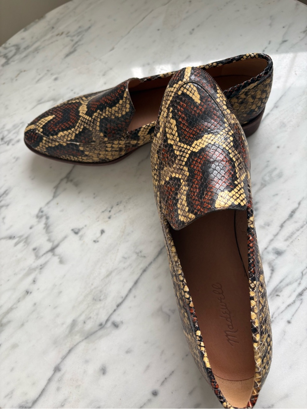 Madewell Snake-Print Loafers in Brown, Cream and Rust